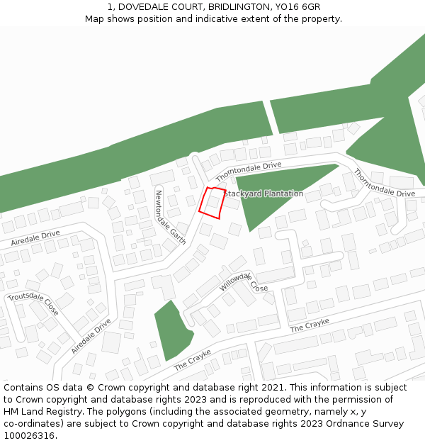 1, DOVEDALE COURT, BRIDLINGTON, YO16 6GR: Location map and indicative extent of plot
