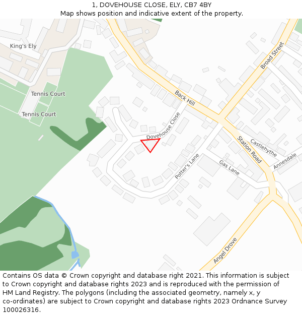 1, DOVEHOUSE CLOSE, ELY, CB7 4BY: Location map and indicative extent of plot