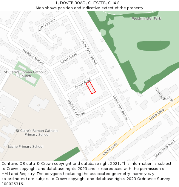 1, DOVER ROAD, CHESTER, CH4 8HL: Location map and indicative extent of plot