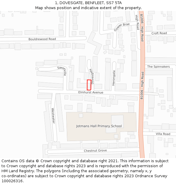 1, DOVESGATE, BENFLEET, SS7 5TA: Location map and indicative extent of plot