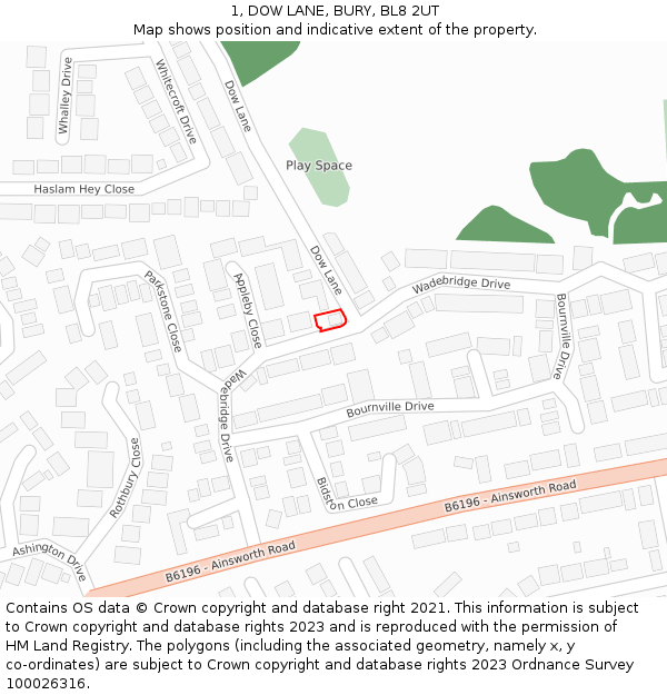 1, DOW LANE, BURY, BL8 2UT: Location map and indicative extent of plot