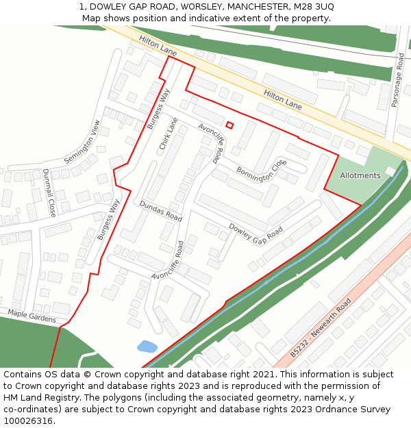 1, DOWLEY GAP ROAD, WORSLEY, MANCHESTER, M28 3UQ: Location map and indicative extent of plot