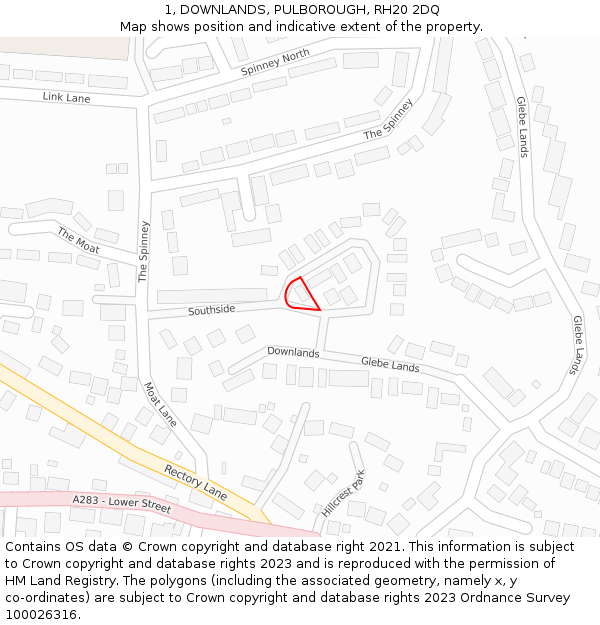 1, DOWNLANDS, PULBOROUGH, RH20 2DQ: Location map and indicative extent of plot