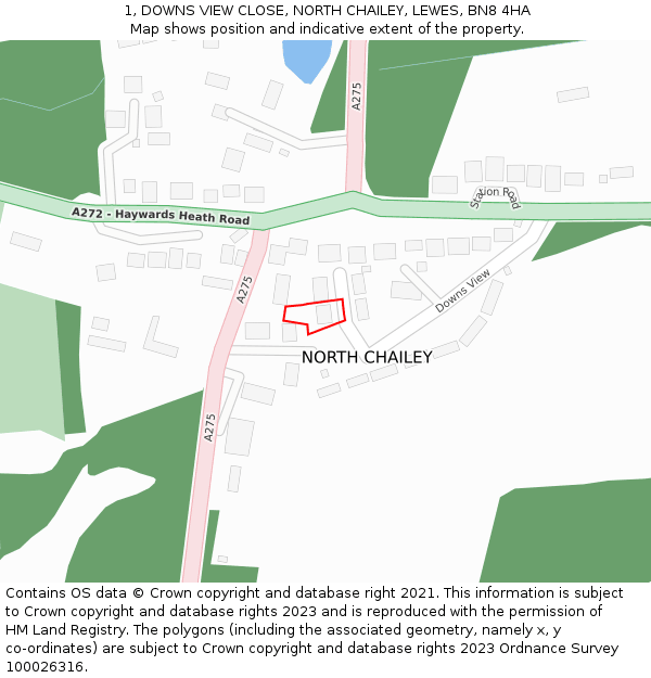 1, DOWNS VIEW CLOSE, NORTH CHAILEY, LEWES, BN8 4HA: Location map and indicative extent of plot