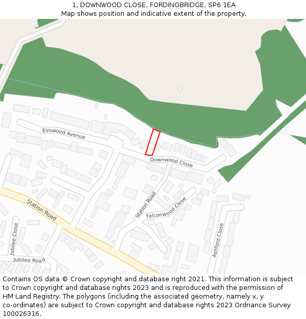 1, DOWNWOOD CLOSE, FORDINGBRIDGE, SP6 1EA: Location map and indicative extent of plot