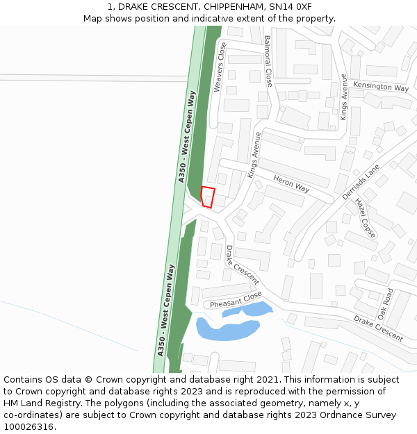 1, DRAKE CRESCENT, CHIPPENHAM, SN14 0XF: Location map and indicative extent of plot