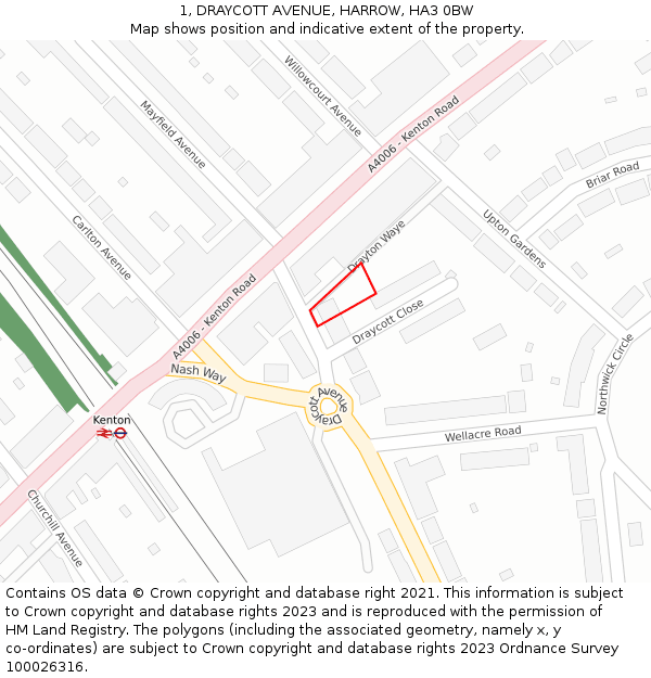 1, DRAYCOTT AVENUE, HARROW, HA3 0BW: Location map and indicative extent of plot