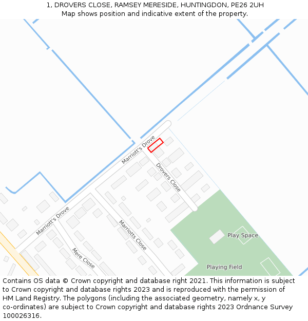 1, DROVERS CLOSE, RAMSEY MERESIDE, HUNTINGDON, PE26 2UH: Location map and indicative extent of plot