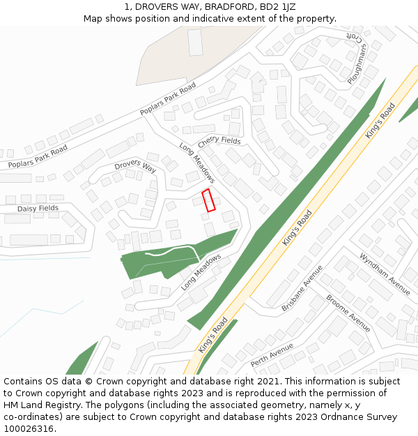 1, DROVERS WAY, BRADFORD, BD2 1JZ: Location map and indicative extent of plot