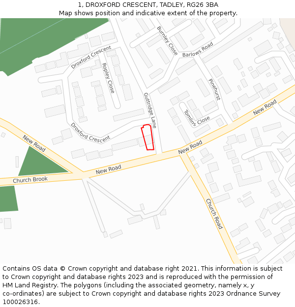 1, DROXFORD CRESCENT, TADLEY, RG26 3BA: Location map and indicative extent of plot