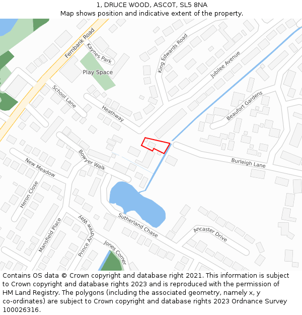 1, DRUCE WOOD, ASCOT, SL5 8NA: Location map and indicative extent of plot