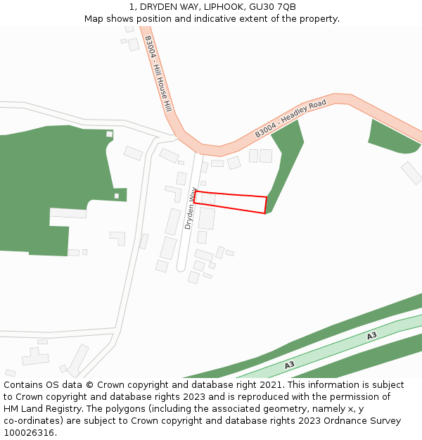 1, DRYDEN WAY, LIPHOOK, GU30 7QB: Location map and indicative extent of plot