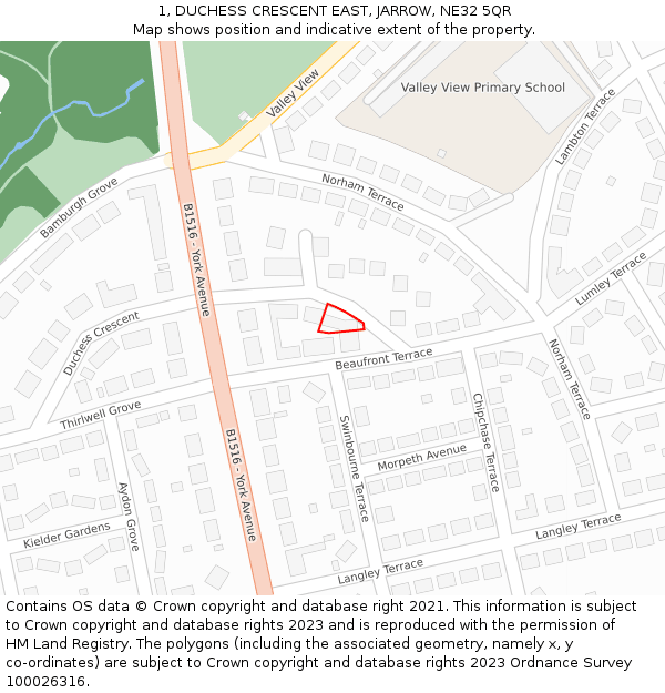 1, DUCHESS CRESCENT EAST, JARROW, NE32 5QR: Location map and indicative extent of plot