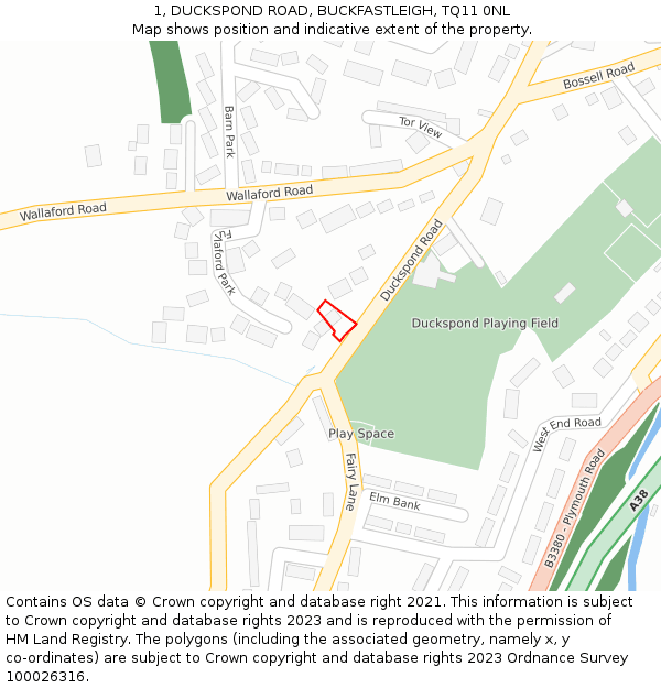 1, DUCKSPOND ROAD, BUCKFASTLEIGH, TQ11 0NL: Location map and indicative extent of plot