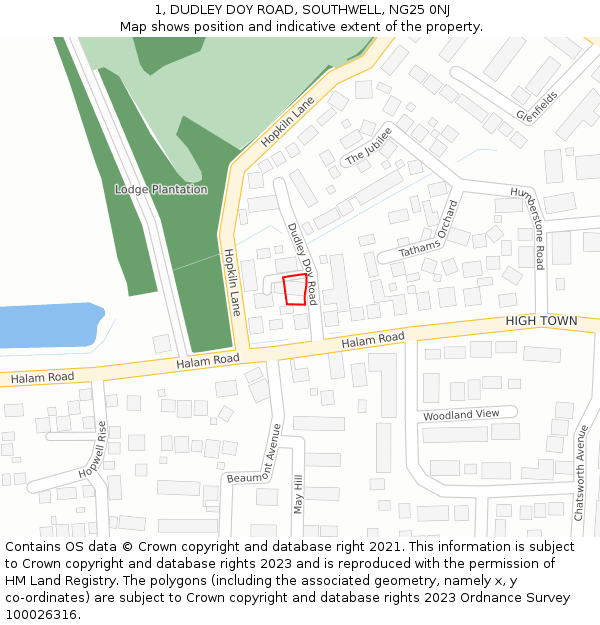 1, DUDLEY DOY ROAD, SOUTHWELL, NG25 0NJ: Location map and indicative extent of plot