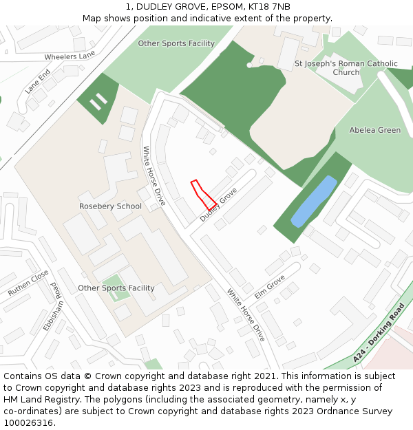 1, DUDLEY GROVE, EPSOM, KT18 7NB: Location map and indicative extent of plot