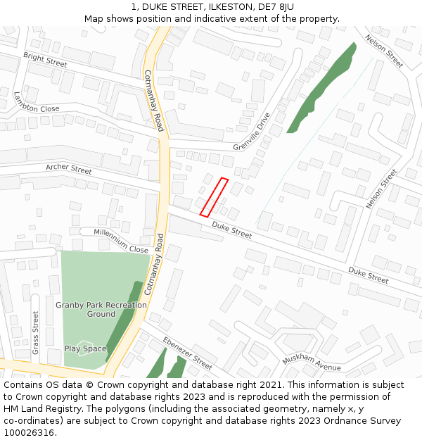 1, DUKE STREET, ILKESTON, DE7 8JU: Location map and indicative extent of plot