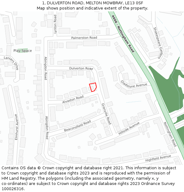 1, DULVERTON ROAD, MELTON MOWBRAY, LE13 0SF: Location map and indicative extent of plot