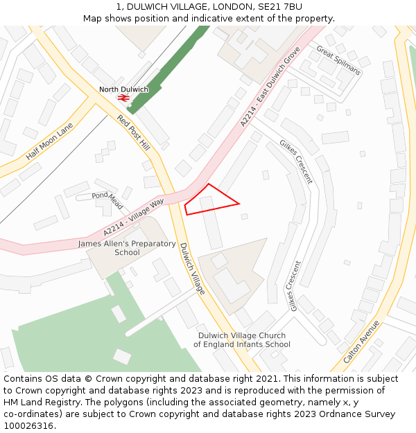 1, DULWICH VILLAGE, LONDON, SE21 7BU: Location map and indicative extent of plot