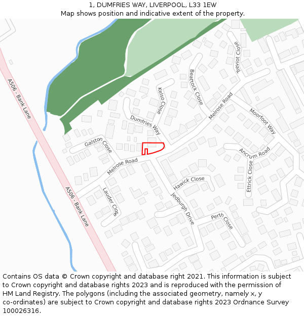 1, DUMFRIES WAY, LIVERPOOL, L33 1EW: Location map and indicative extent of plot