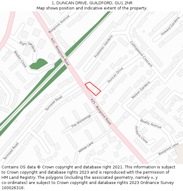 1, DUNCAN DRIVE, GUILDFORD, GU1 2NR: Location map and indicative extent of plot