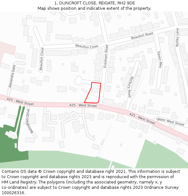 1, DUNCROFT CLOSE, REIGATE, RH2 9DE: Location map and indicative extent of plot