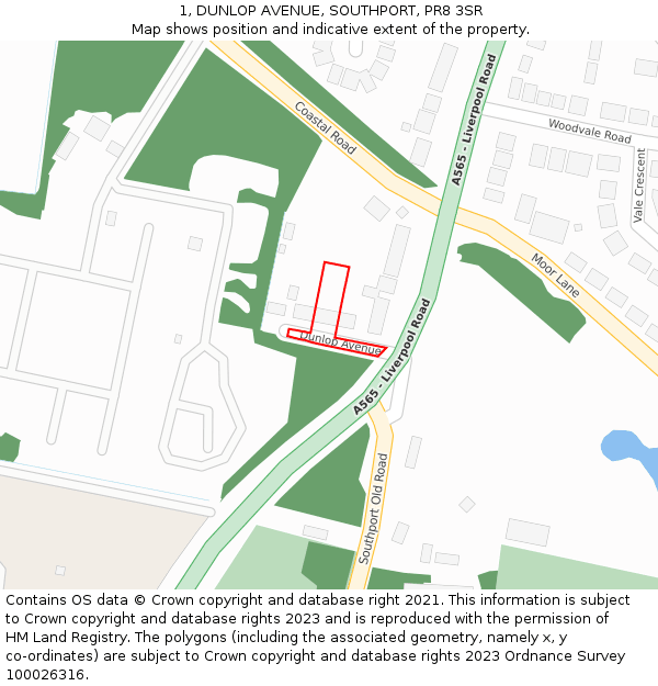 1, DUNLOP AVENUE, SOUTHPORT, PR8 3SR: Location map and indicative extent of plot