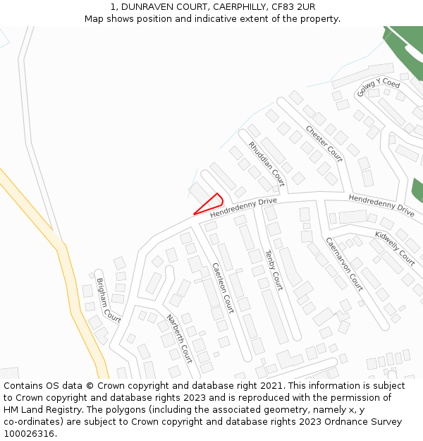 1, DUNRAVEN COURT, CAERPHILLY, CF83 2UR: Location map and indicative extent of plot