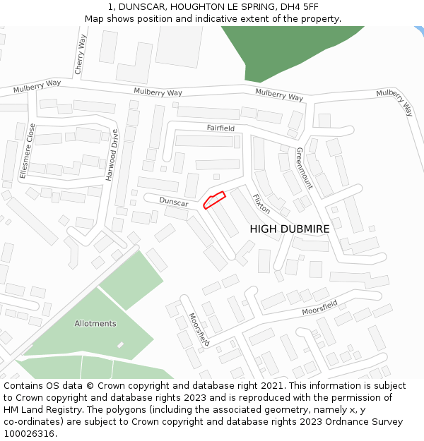 1, DUNSCAR, HOUGHTON LE SPRING, DH4 5FF: Location map and indicative extent of plot