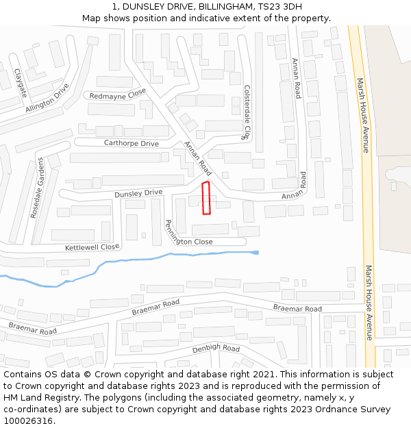 1, DUNSLEY DRIVE, BILLINGHAM, TS23 3DH: Location map and indicative extent of plot