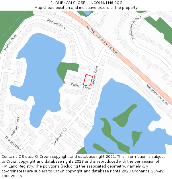 1, DURHAM CLOSE, LINCOLN, LN6 0QG: Location map and indicative extent of plot