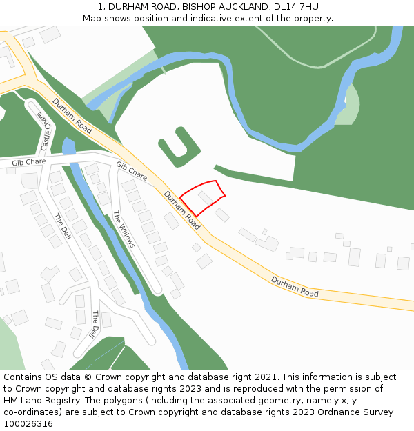 1, DURHAM ROAD, BISHOP AUCKLAND, DL14 7HU: Location map and indicative extent of plot