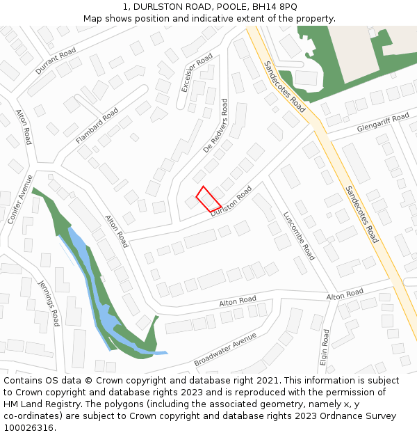 1, DURLSTON ROAD, POOLE, BH14 8PQ: Location map and indicative extent of plot