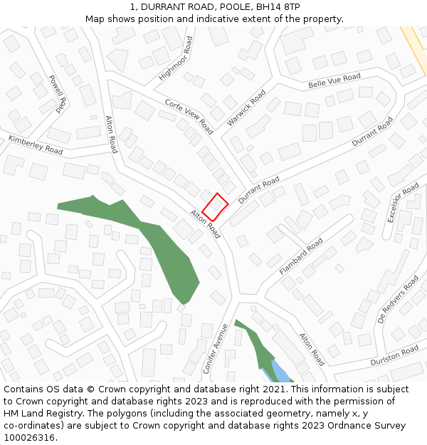 1, DURRANT ROAD, POOLE, BH14 8TP: Location map and indicative extent of plot