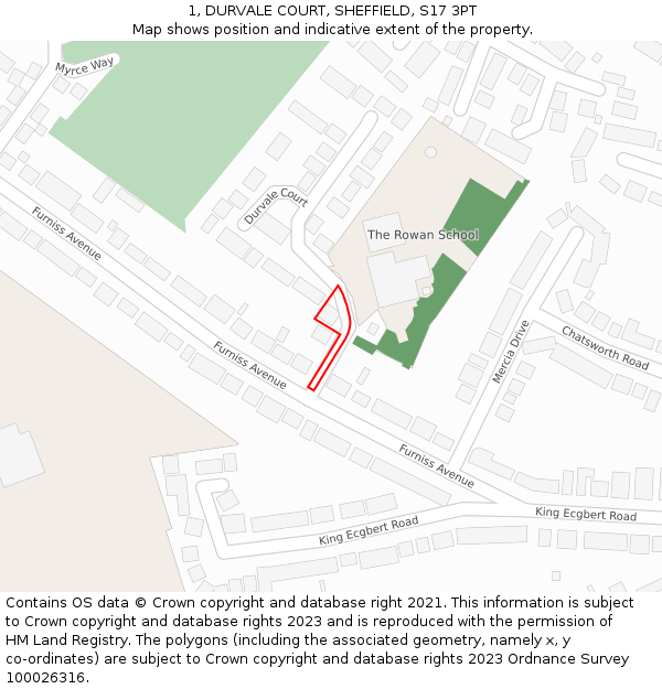 1, DURVALE COURT, SHEFFIELD, S17 3PT: Location map and indicative extent of plot