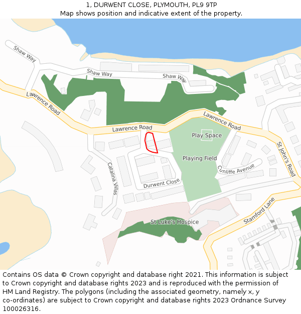 1, DURWENT CLOSE, PLYMOUTH, PL9 9TP: Location map and indicative extent of plot