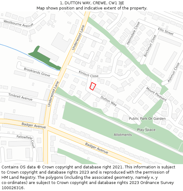 1, DUTTON WAY, CREWE, CW1 3JE: Location map and indicative extent of plot