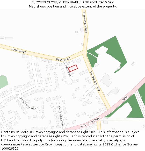 1, DYERS CLOSE, CURRY RIVEL, LANGPORT, TA10 0PX: Location map and indicative extent of plot