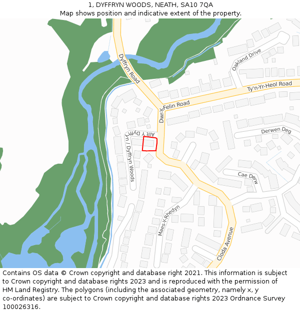 1, DYFFRYN WOODS, NEATH, SA10 7QA: Location map and indicative extent of plot