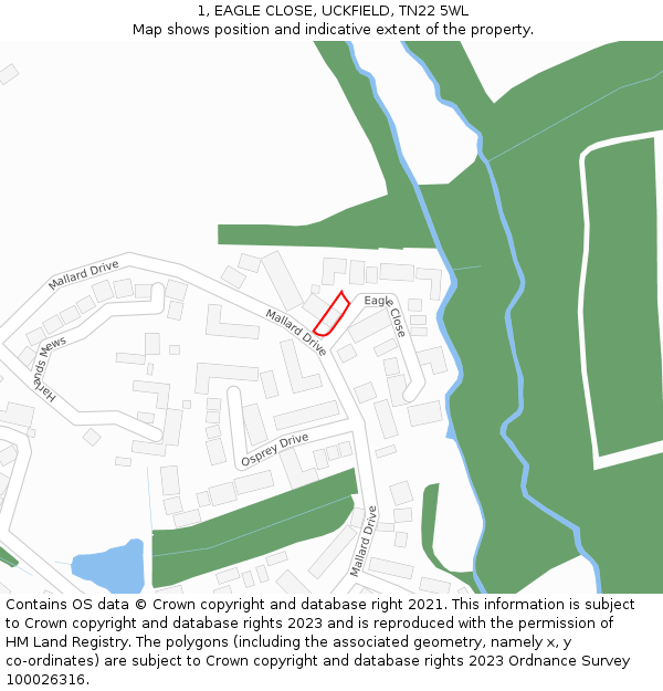 1, EAGLE CLOSE, UCKFIELD, TN22 5WL: Location map and indicative extent of plot