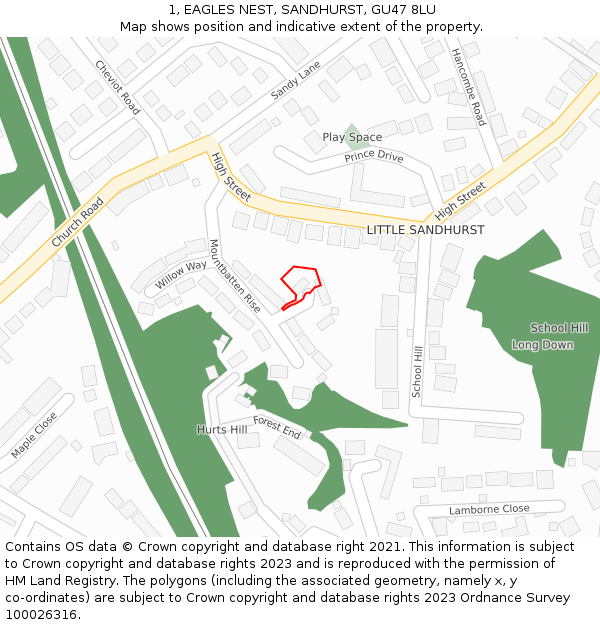 1, EAGLES NEST, SANDHURST, GU47 8LU: Location map and indicative extent of plot