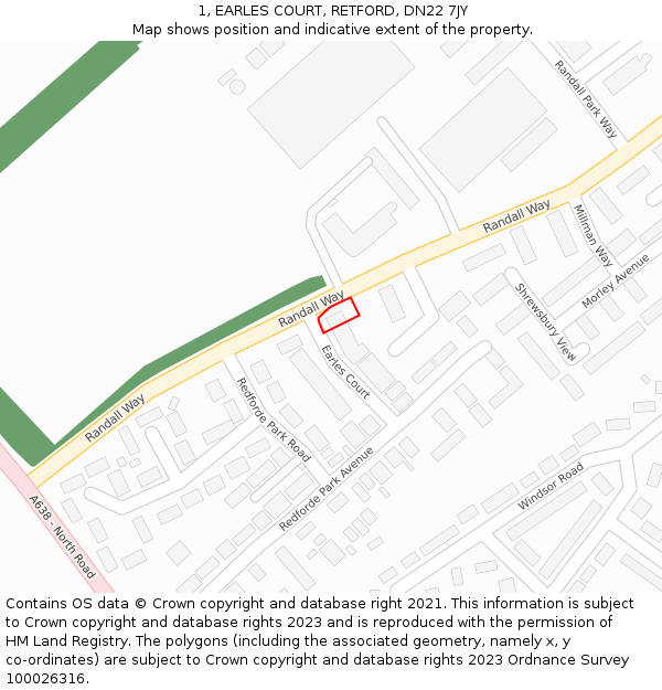 1, EARLES COURT, RETFORD, DN22 7JY: Location map and indicative extent of plot