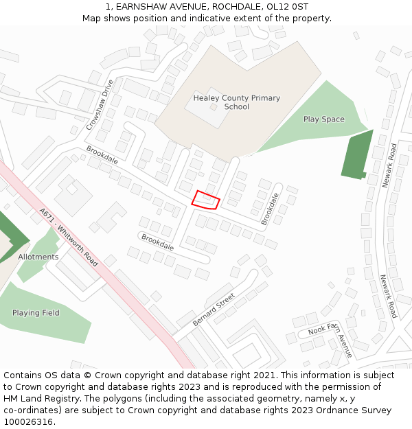 1, EARNSHAW AVENUE, ROCHDALE, OL12 0ST: Location map and indicative extent of plot