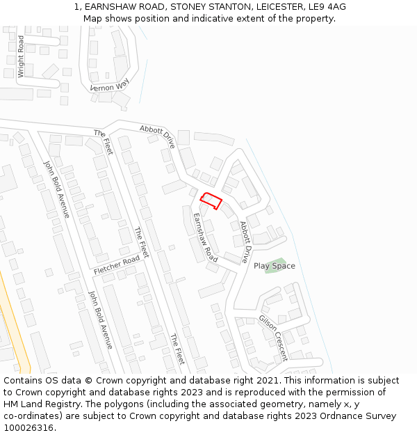 1, EARNSHAW ROAD, STONEY STANTON, LEICESTER, LE9 4AG: Location map and indicative extent of plot