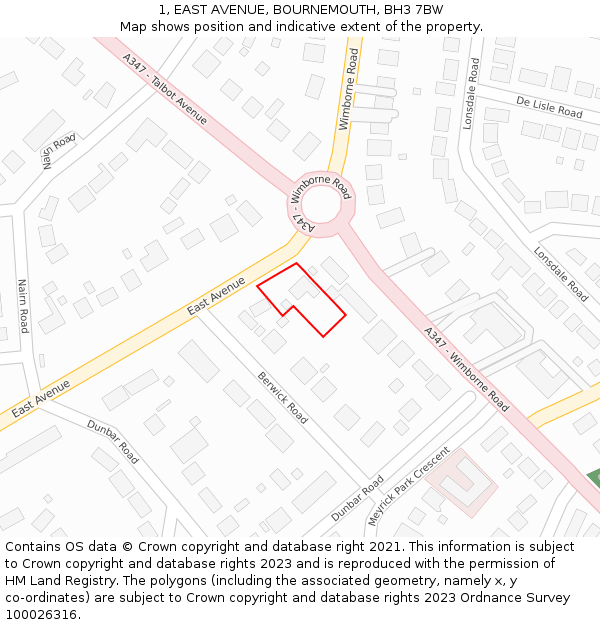 1, EAST AVENUE, BOURNEMOUTH, BH3 7BW: Location map and indicative extent of plot