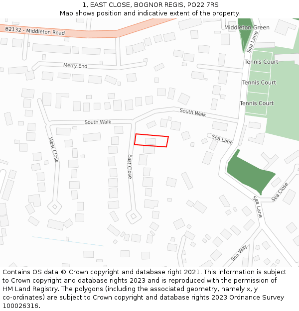 1, EAST CLOSE, BOGNOR REGIS, PO22 7RS: Location map and indicative extent of plot