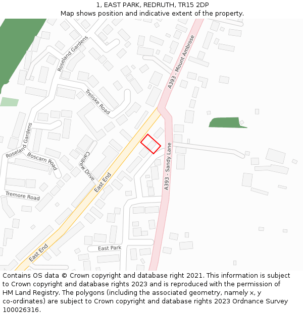 1, EAST PARK, REDRUTH, TR15 2DP: Location map and indicative extent of plot