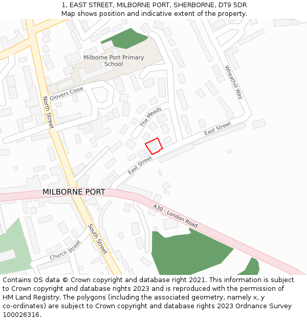 1, EAST STREET, MILBORNE PORT, SHERBORNE, DT9 5DR: Location map and indicative extent of plot
