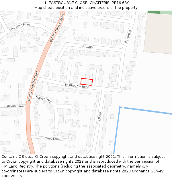 1, EASTBOURNE CLOSE, CHATTERIS, PE16 6RY: Location map and indicative extent of plot