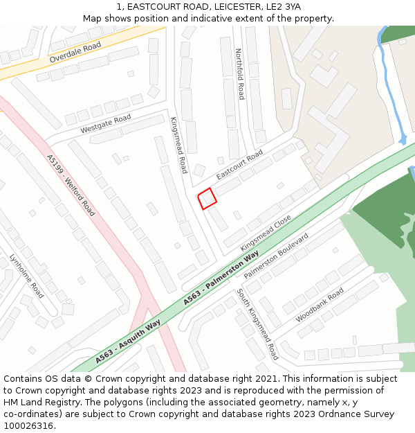 1, EASTCOURT ROAD, LEICESTER, LE2 3YA: Location map and indicative extent of plot